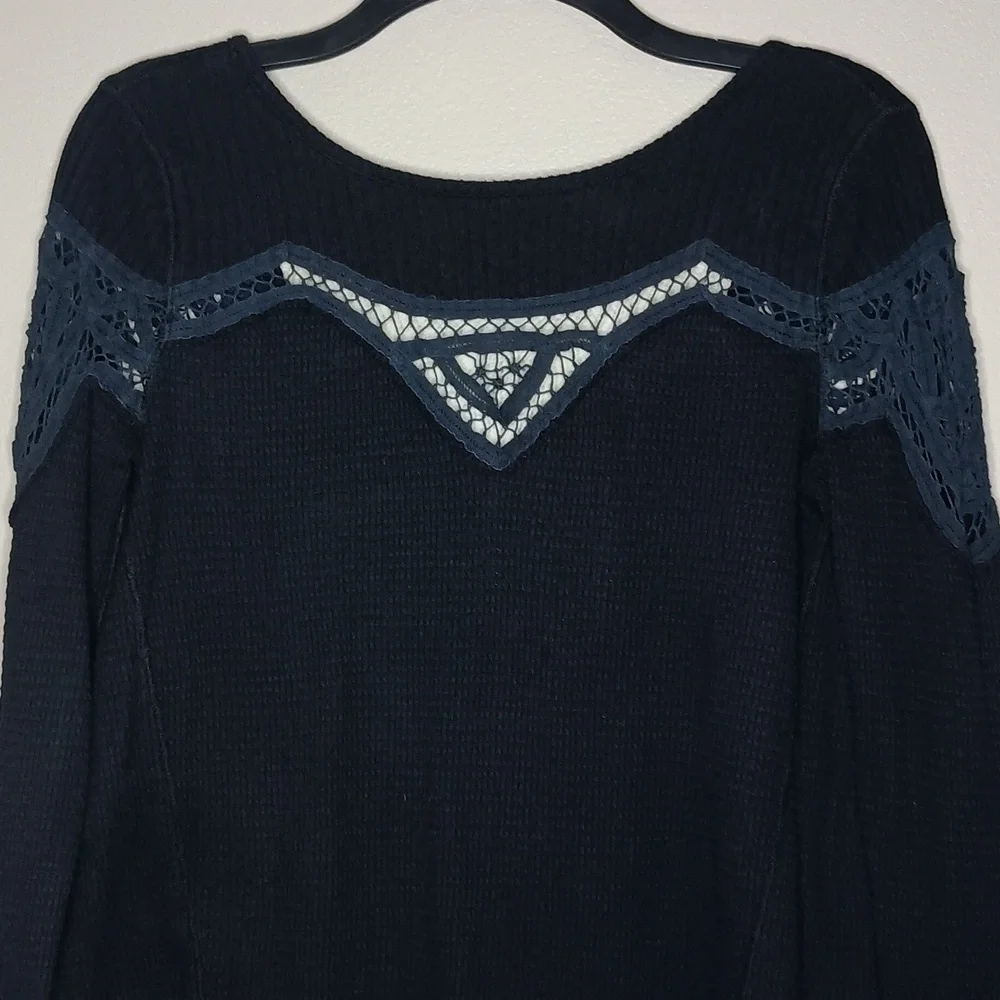 Free People Black Day Dream Lace Thermal Top